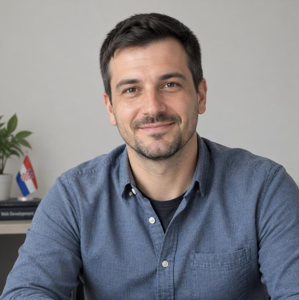 Portrait of a smiling man with short hair in casual shirt
